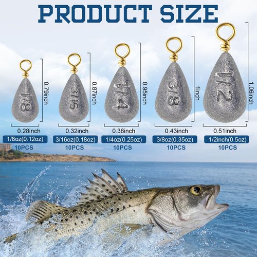 Relaxgiant Bass Casting Swivel Bell Sinkers Fishing Weights Drop Shaped Fishing Sinkers Catfish Weights for Ocean Saltwater Surf Bass Casting Gear Tackle(1/2oz 3/8oz 1/4oz 3/16oz 1/8oz,100pcs/box)