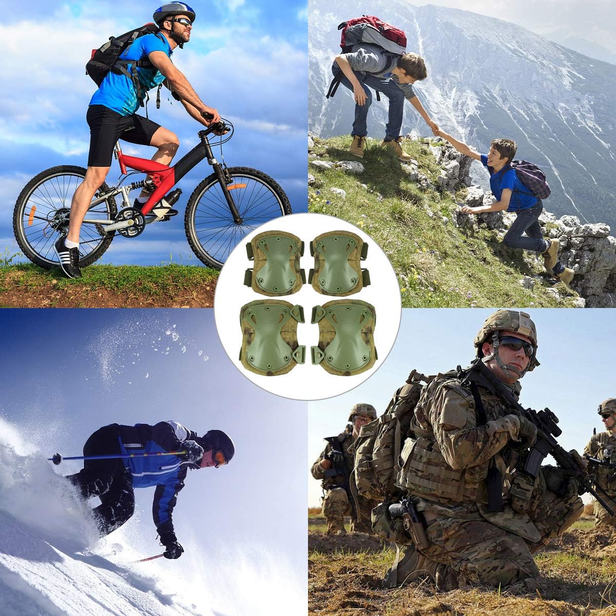 AOUTACC Tactical Combat Knee & Elbow Protective Pads Set for Outdoor CS Paintball Game Cycling Safety Skateboarding Gear Skates Knee Protection Guard Pads