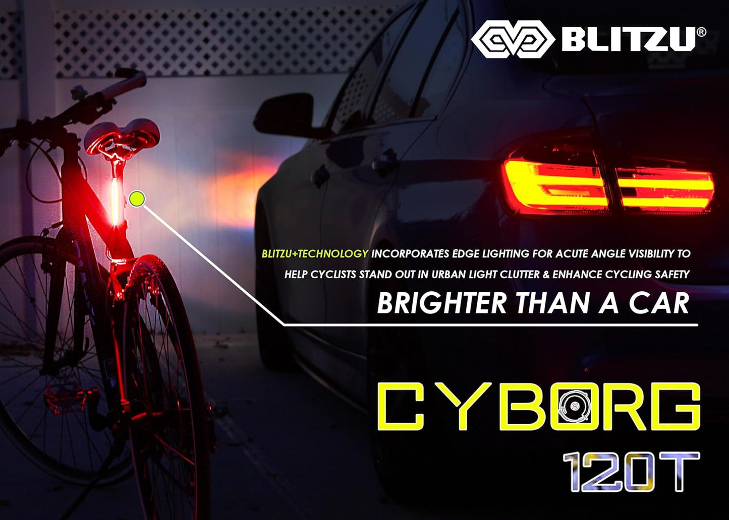 BLITZU USB-C Rechargeable Bike Tail Light 2 Pack, Bright Bicycle Rear Cycling Safety Flashlight Accessories for Night Riding, Cyborg 120T, 4 Light Modes for Adults Kids Men Women Road Mountain