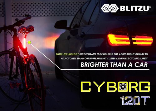 BLITZU Cyborg 120T USB-C Rechargeable Bike Tail Light 2-Pack - Bright Safety Flashlight for Night Riding, 4 Light Modes