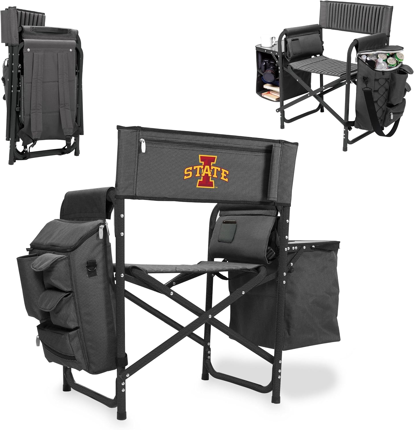 PICNIC TIME NCAA Iowa State Cyclones Fusion Camping Chair with Side Table and Soft Cooler - Beach Chair for Adults - Lawn Chair