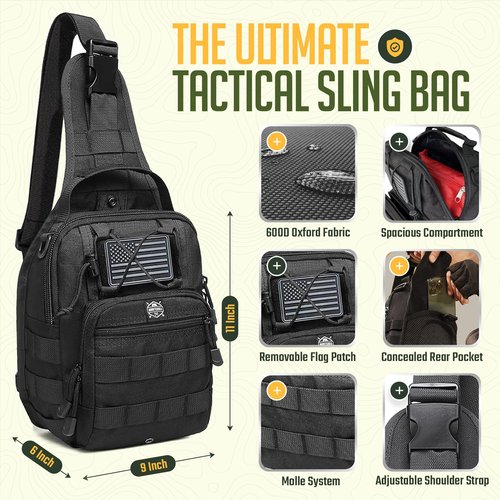 Monterra Tactical Shoulder Sling Bag for EDC, Crossbody, Outdoor Sports Gear and Equipment, Travel Daypack, Hiking Backpack, Camping Adventures, Survival Backpack, Hunting, Concealed Carry.