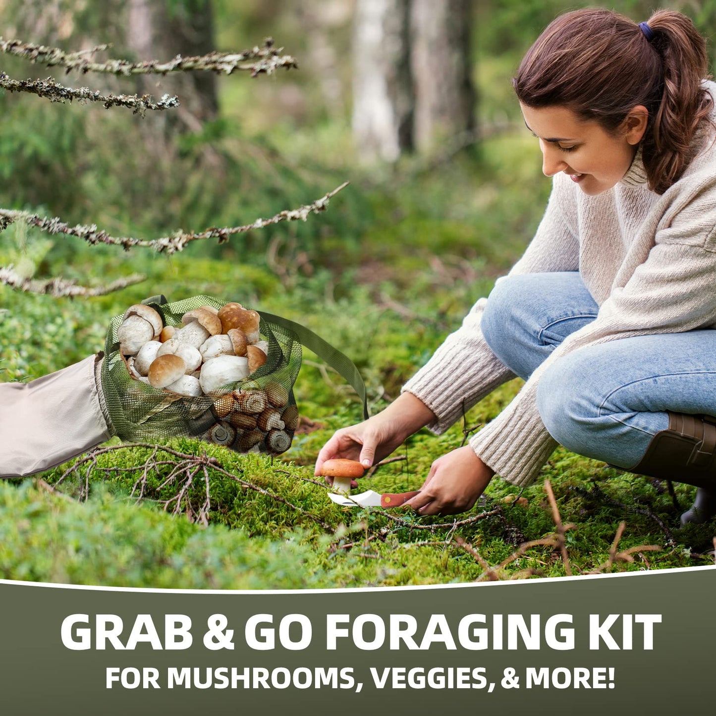 Mushroom Foraging Hunting Bag (17x16 Inches) - Foraging Kit With Mesh Bag, Adjustable Shoulder Strap, Ideal Gift For Mushroom Foragers (2 pack)