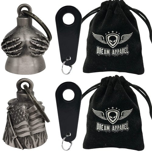 Dream Apparel 2 Pack Motorcycle Bells Guardian Angel for Biker Rider Men Women with Hangers, Ride Riding Accessories Drive Away Gremlins Spirit Bell for Good Luck, Motorcycle Gift Charm