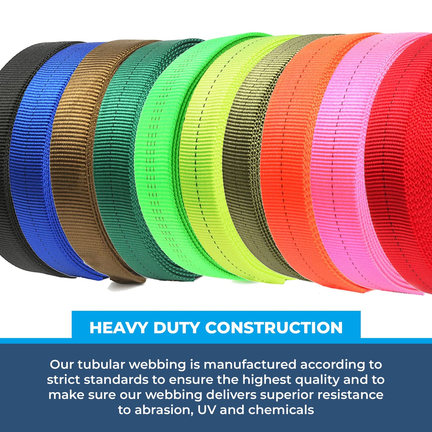 Rock-N-Rescue Heavyweight Nylon Tubular Webbing Neon Green 25 ft Bundle w/Raider Quik-Lok NFPA Carabiner
