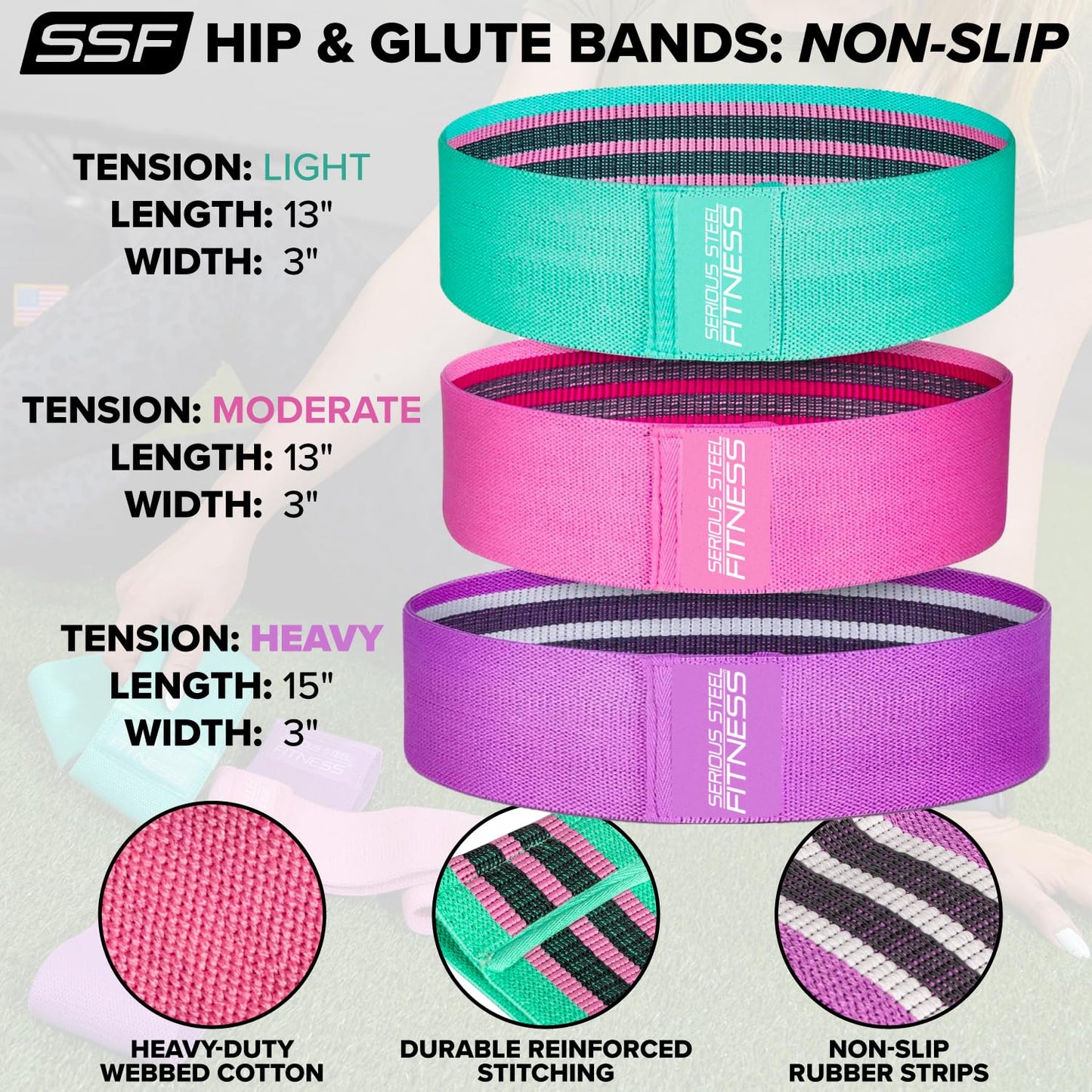 Serious Steel Fitness Hip and Glute Activation Band, for Squat, Deadlift & Warm-Ups (Pink (Non-Slip - 13" Medium))