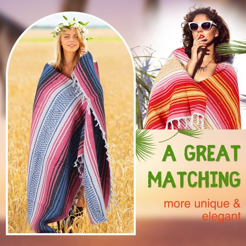 Macarrie 12 Pcs Mexican Beach Blankets Bulk Large Thick Serape Blanket Colorful Striped Yoga Throw for Outdoor Beach Park Picnic Car Couch Home(Bright Colors)