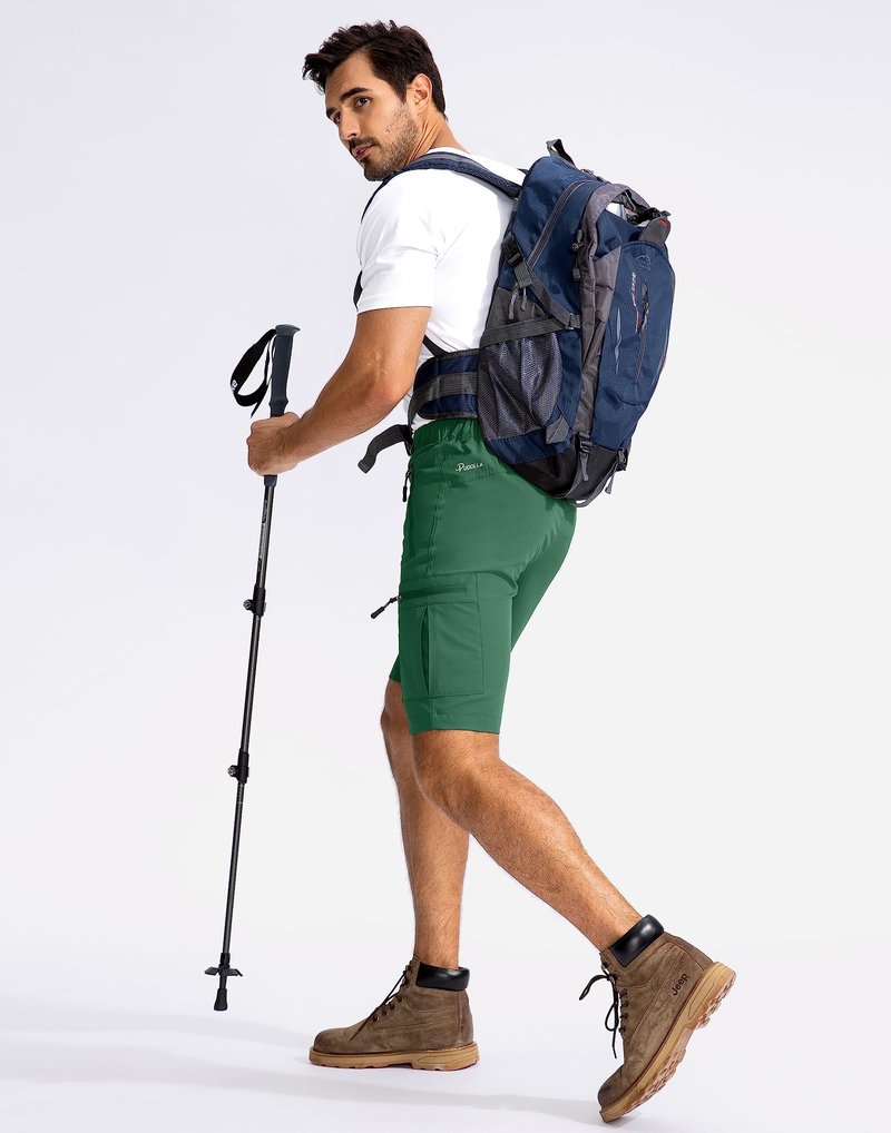Pudolla Men's Hiking Cargo Shorts 9" Lightweight Outdoor Work Shorts for Men Travel Golf Camping Casual with 5 Zipper Pockets(Green 3X-Large)