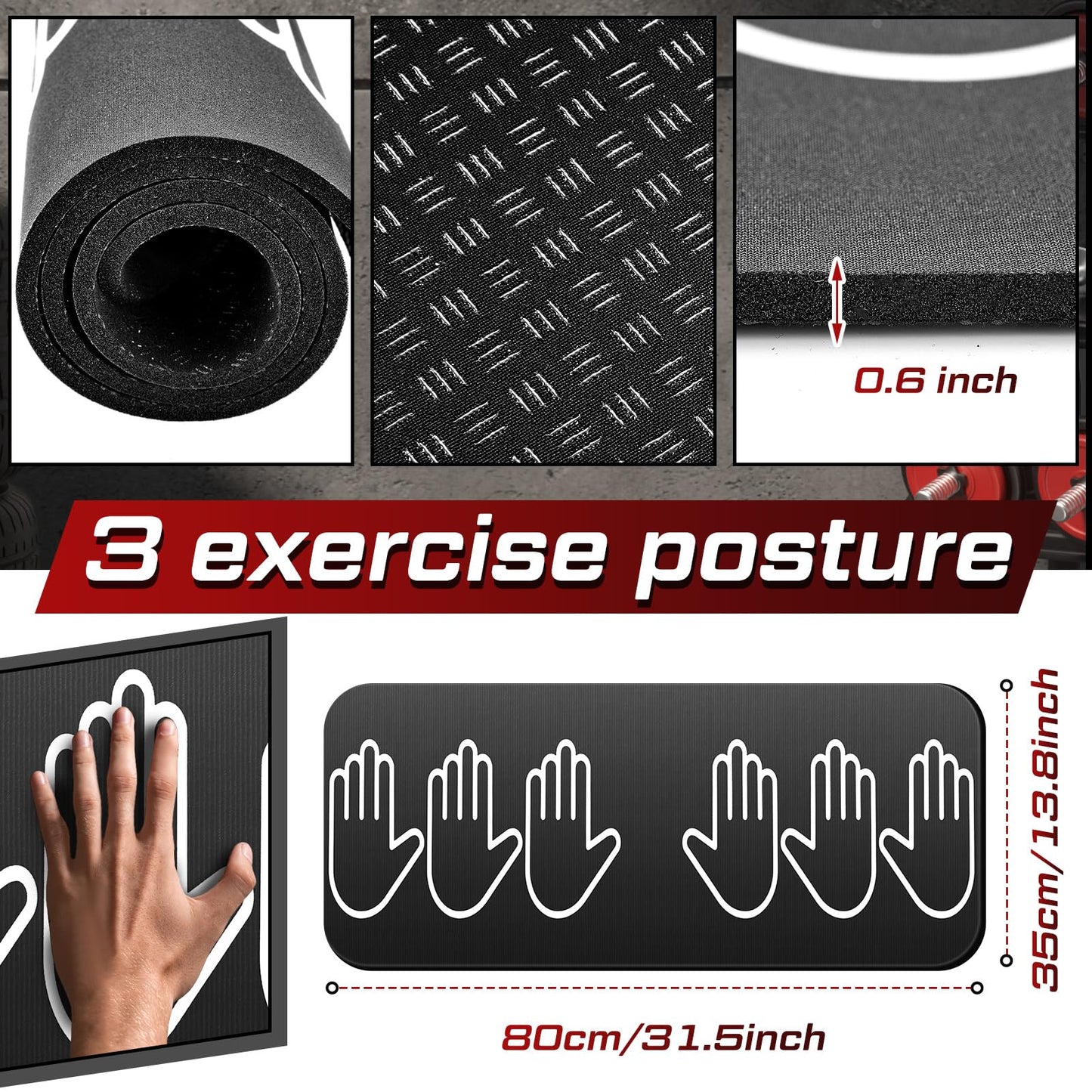 15 mm Fitness Workout Push up Rollers Sit up Training Exercise Mat with Hand Placement Marks to Train Muscle Groups 31.5 x 13.8 Inch Non Slip Portable Pad Home Workout Equipment, Gift for Men