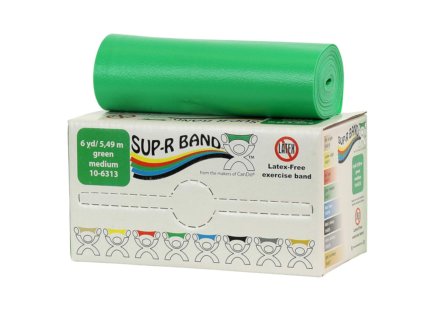 CanDo 10-6323 Sup-R Latex Free Exercise Band, 50yds Length, Green-Medium
