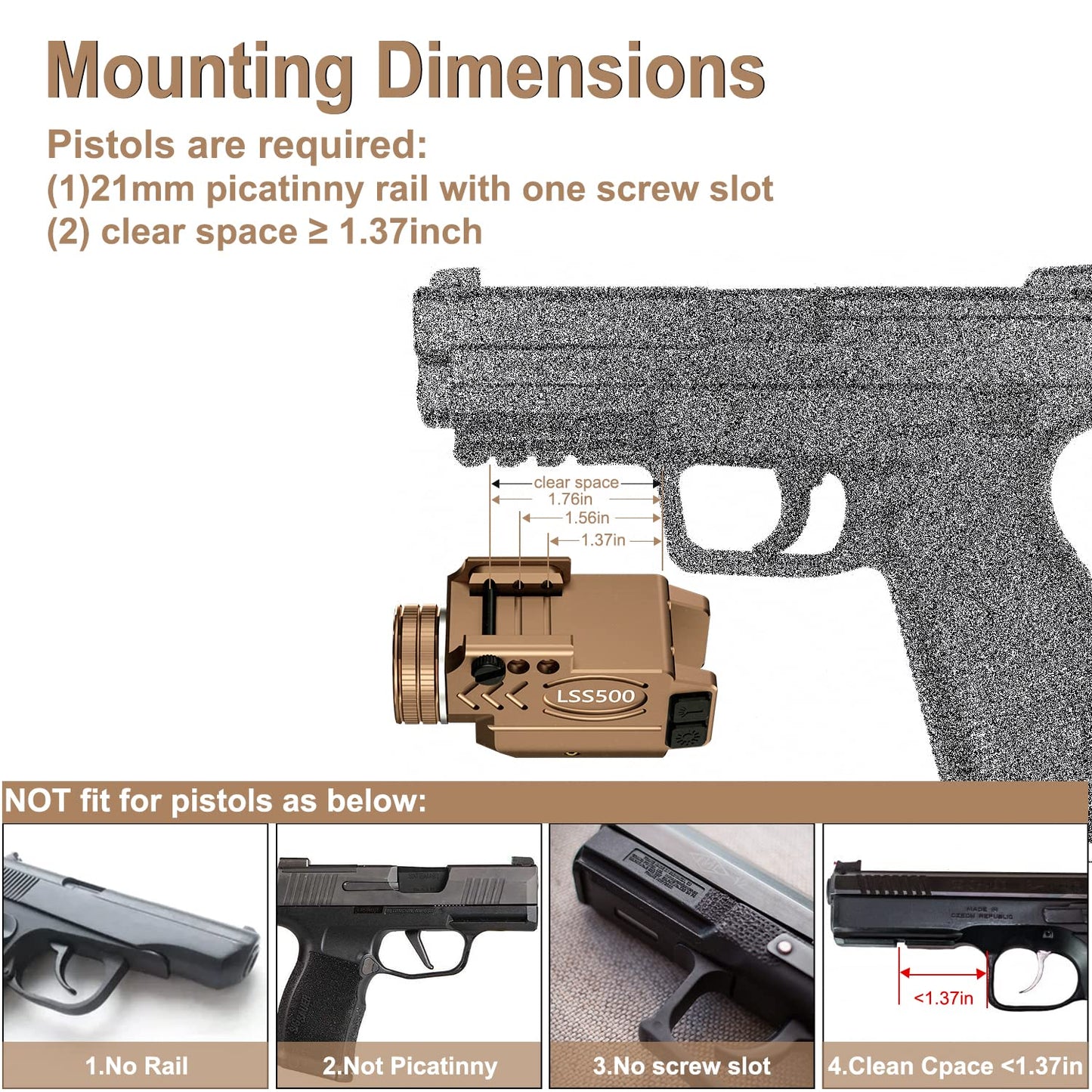 1000 Lumens Pistol Light Green Laser Combo, Aluminum Tactical Weapon Light with Momentary and Strobe Mode, Magnetic USB Rechargeable and Ambidextrous Button, Fits for Compact Rail Mount