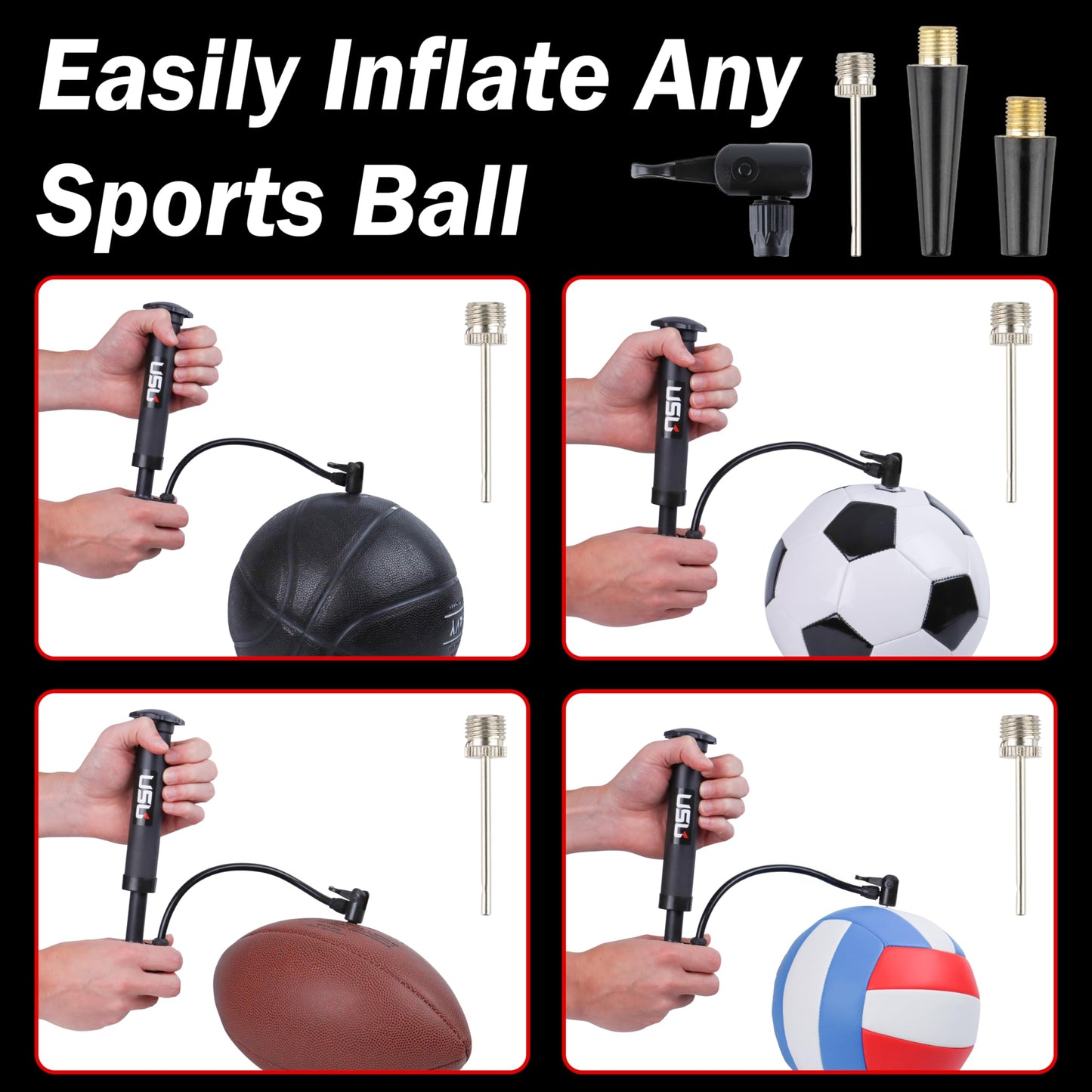USU Sports Ball air Pump Manual Metal (Black)