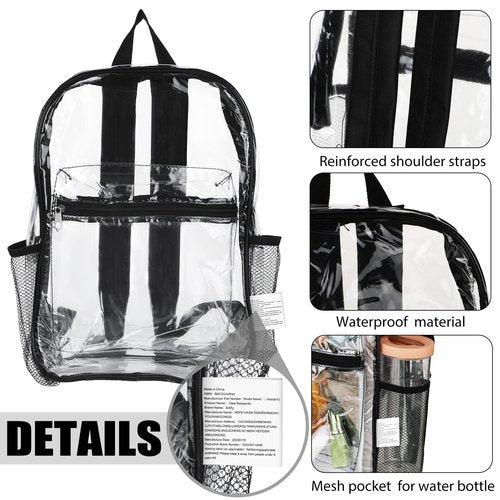 Silkfly 48 Pack Clear Backpacks Bulk PVC Transparent Bookbags Heavy Duty See Through Bags with Pockets for Stadium Work Travel(15 x 11 x 5.2 Inches)