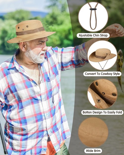Coume 6 Pieces Safari Boonie Hats Bulk Wide Brim Fishing Hats for Men Women Camo Boonie Cap for Safari Military Hiking(Simple Style)
