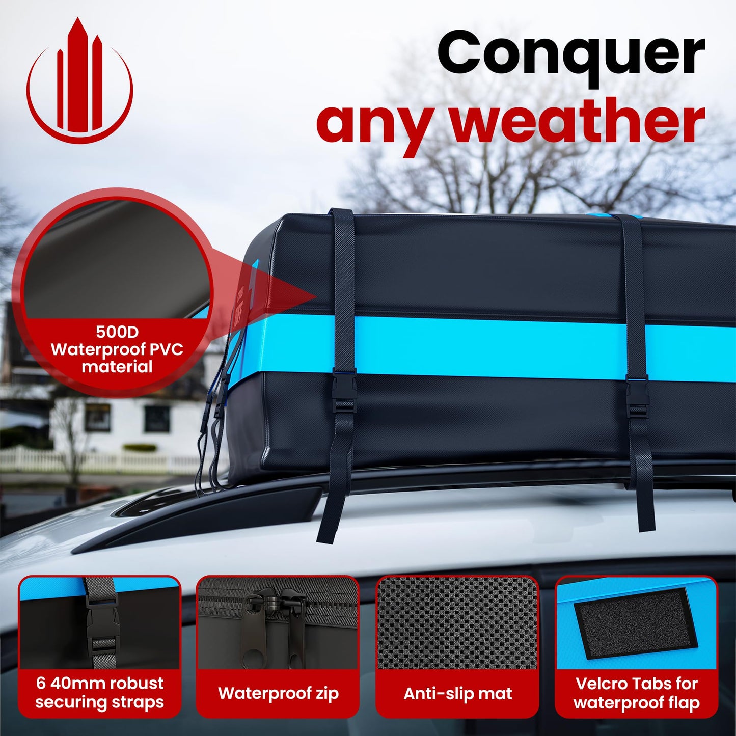 21 Cubic Feet Luggage Carrier for Car Rooftop - Cargo Carrier Bag - Waterproof Top with Anti-Slip Mat, Reinforced Straps, Hooks, Lock - Car Roof Rack Heavy Duty