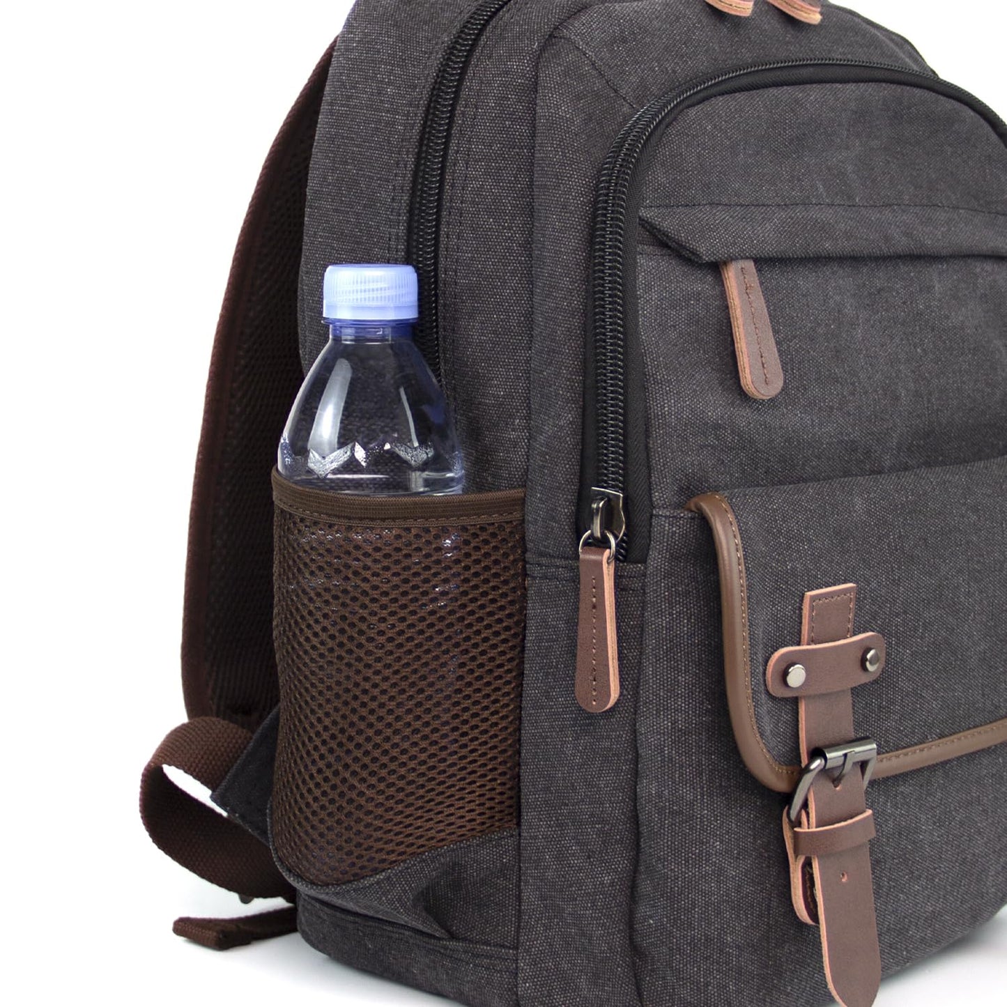 KAUKKO Vintage Canvas Backpack-Large Capacity, Multi-Functional Durable Outdoor Rucksack S28-BLACK, 24.3L