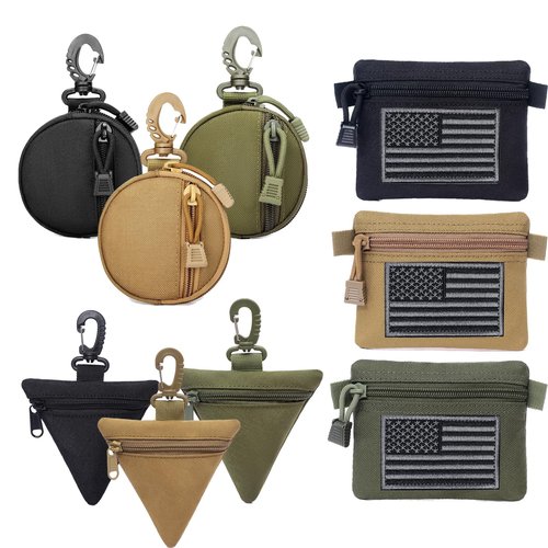 2 Packs Tactical EDC Pouches Compact Mini Military Molle Utility Pouch Accessories Organizer Bags Coin Purse Keychain Pockets Credit Card Holder for Waist Pack(2 Pack Horizontal Black)