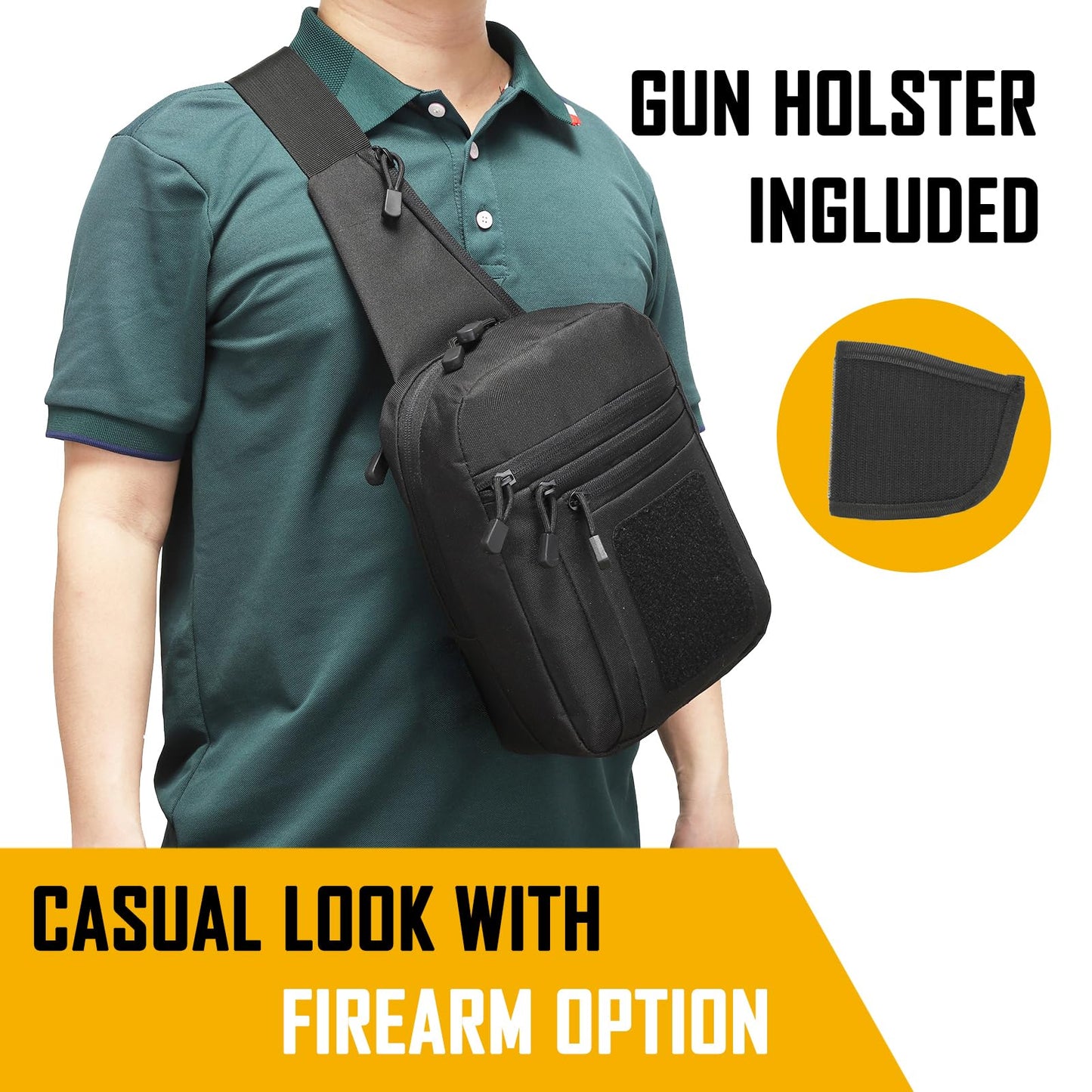 WCALULEG Concealed Carry Crossbody Gun Bag for Men, Ccw Sling Bag Tactical Shoulder Chest Pack Range Bags for Handguns (Black)