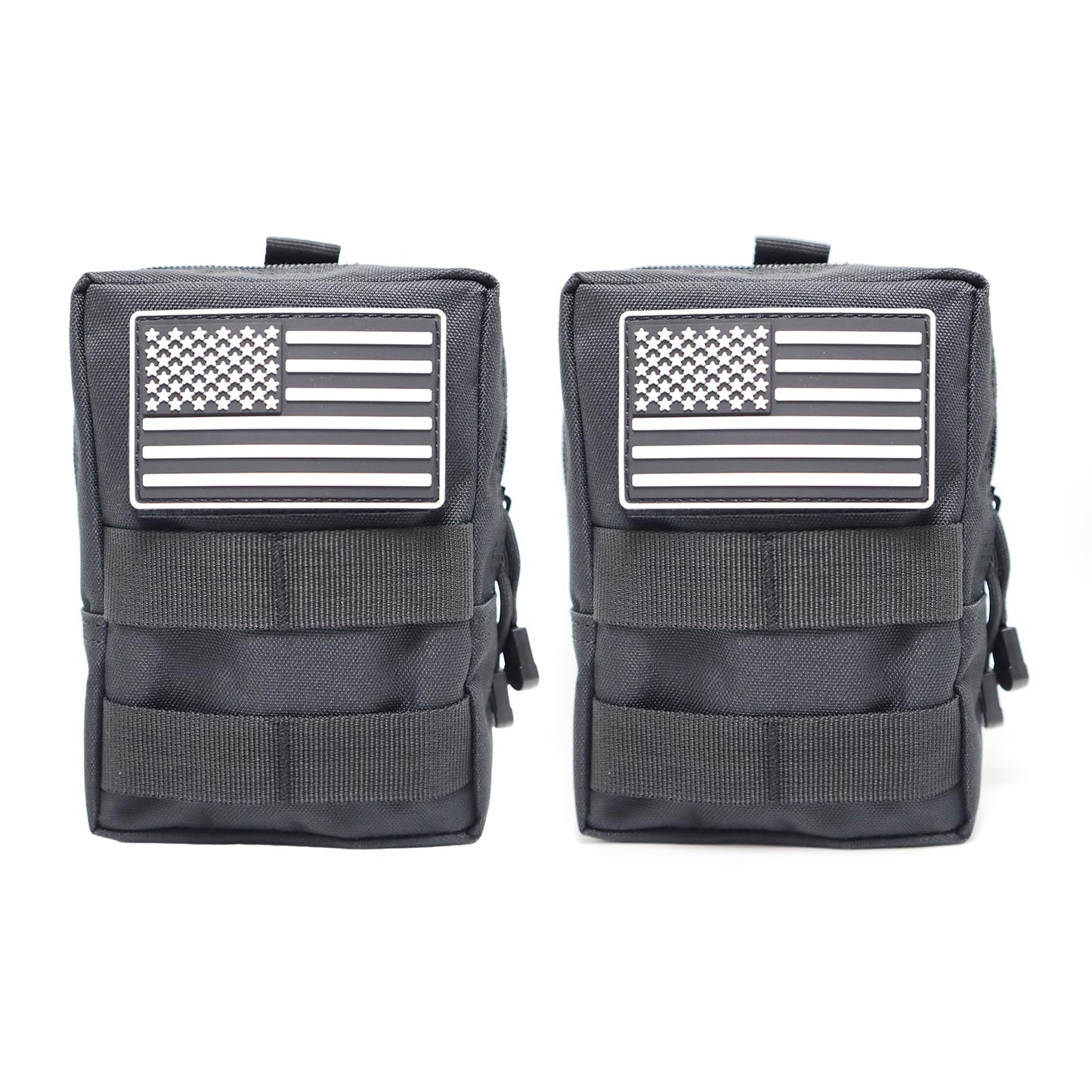 2 Pack Molle Pouches-Vest Pouch Belt Pouch Waist Bag Pack EDC Molle Accessories Bag Small Utility Pouch with Flag Patch Black