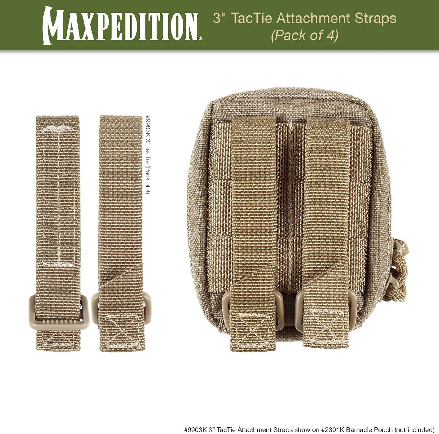 MAXPEDITION 3-Inch TacTie Attachment Straps (Pack of 4) MOLLE Clips for EDC Pouches and Pocket Organizers, Replacement MOLLE Straps for Tactical Gear