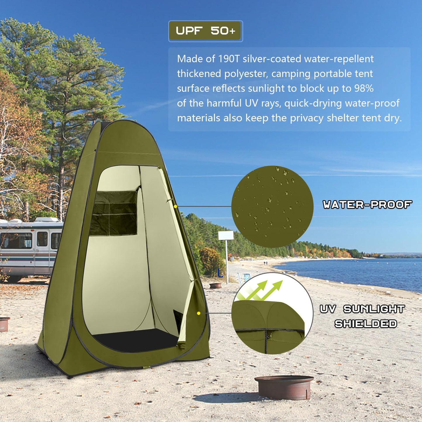 BRIAN & DANY Pop Up Shower Tent, Portable Changing Tent with Rain Shelter & Windows, Privacy Camping Tent for Hiking Beach, UPF 50+ & Waterproof, 47.2" x 47.2" x 74.8", Olive Green