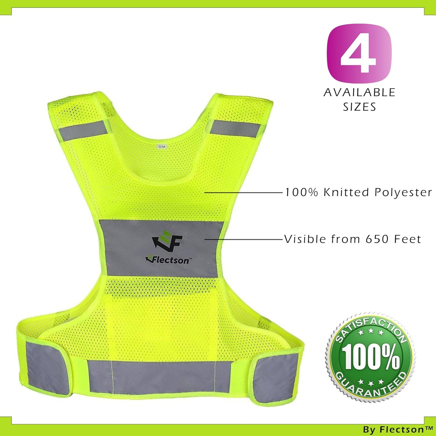 Reflective Running Vest - 360° High Visibility Yellow Safety Vest with Adjustable Side Closure and Inside Pocket