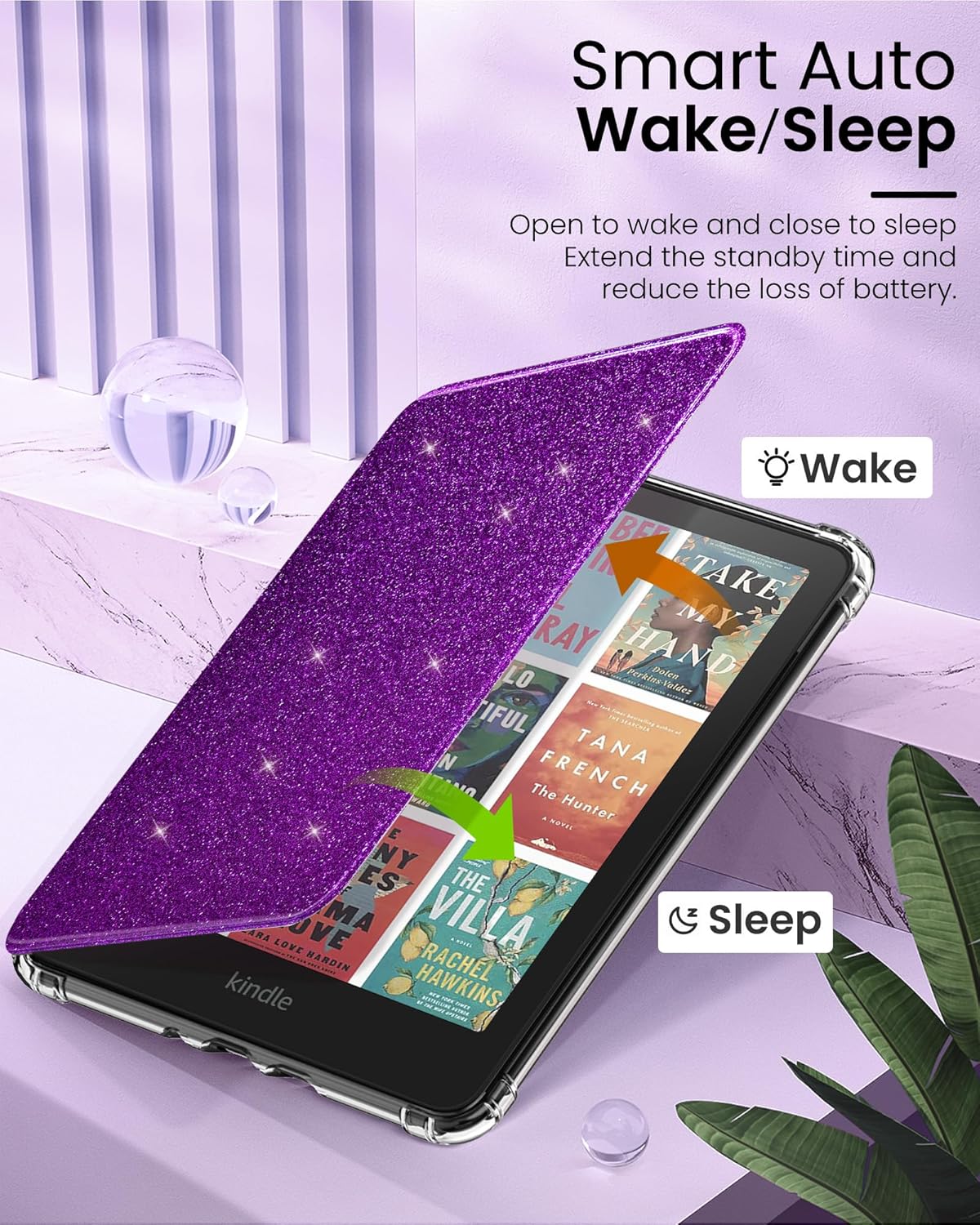MoKo Case for All-New 7" Kindle Paperwhite 2024 12th Gen&Kindle Colorsoft Signature Edition 2024,Ultra Clear Soft Flexible Glitter TPU Back Cover Light Shell with Auto Wake/Sleep, Glitter Purple