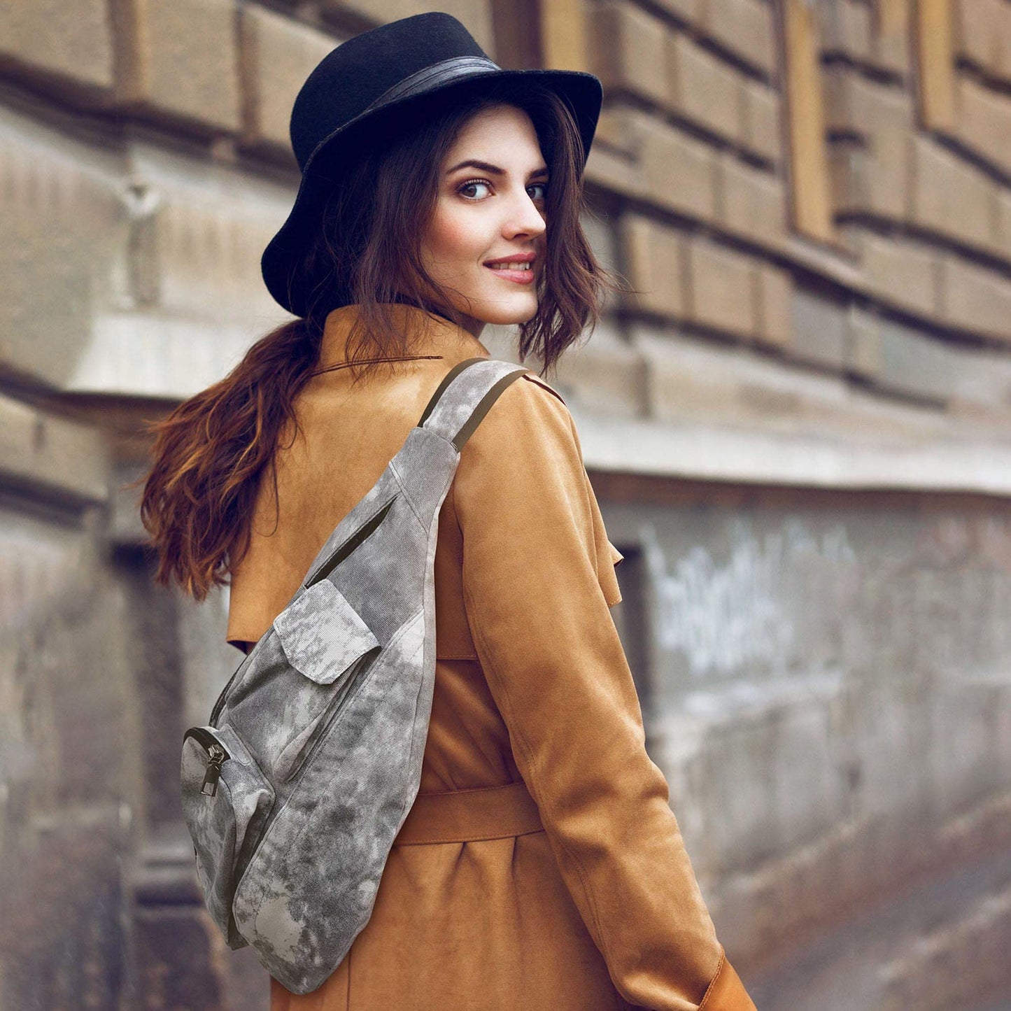 Nupouch Rucksack Pickleball Bag, Anti-Theft Crossbody Sling, USB Charging Connector Port, Backpack, Gray Tie Dye