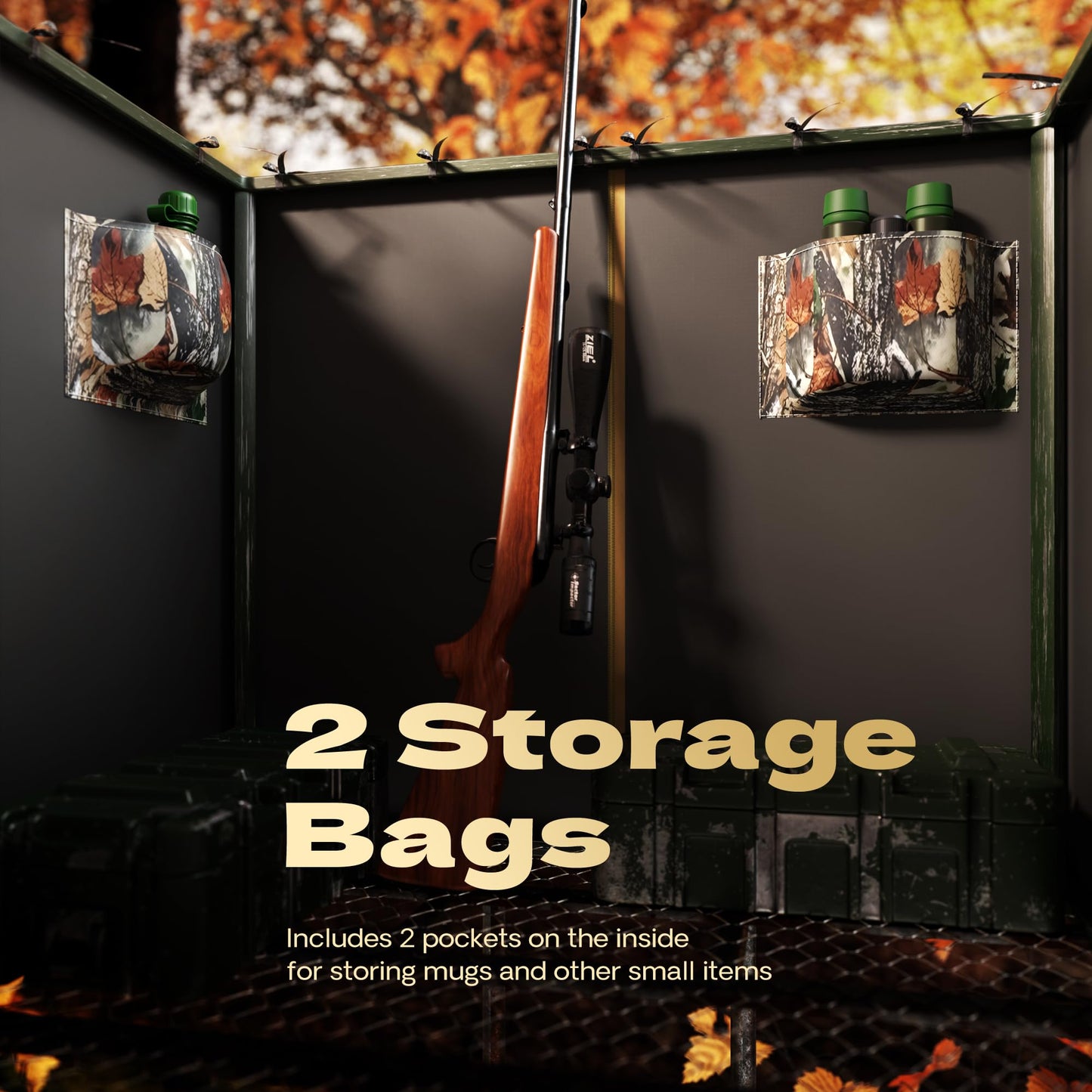 Lenotos Hunting Tree Stand Blinds Kit, Treestands Camo Blind Cover Universal, Camouflage Ground Blind Ladder Stand Blind Accessories with Zipper Storage Pocket for Deer Turkey Hunting
