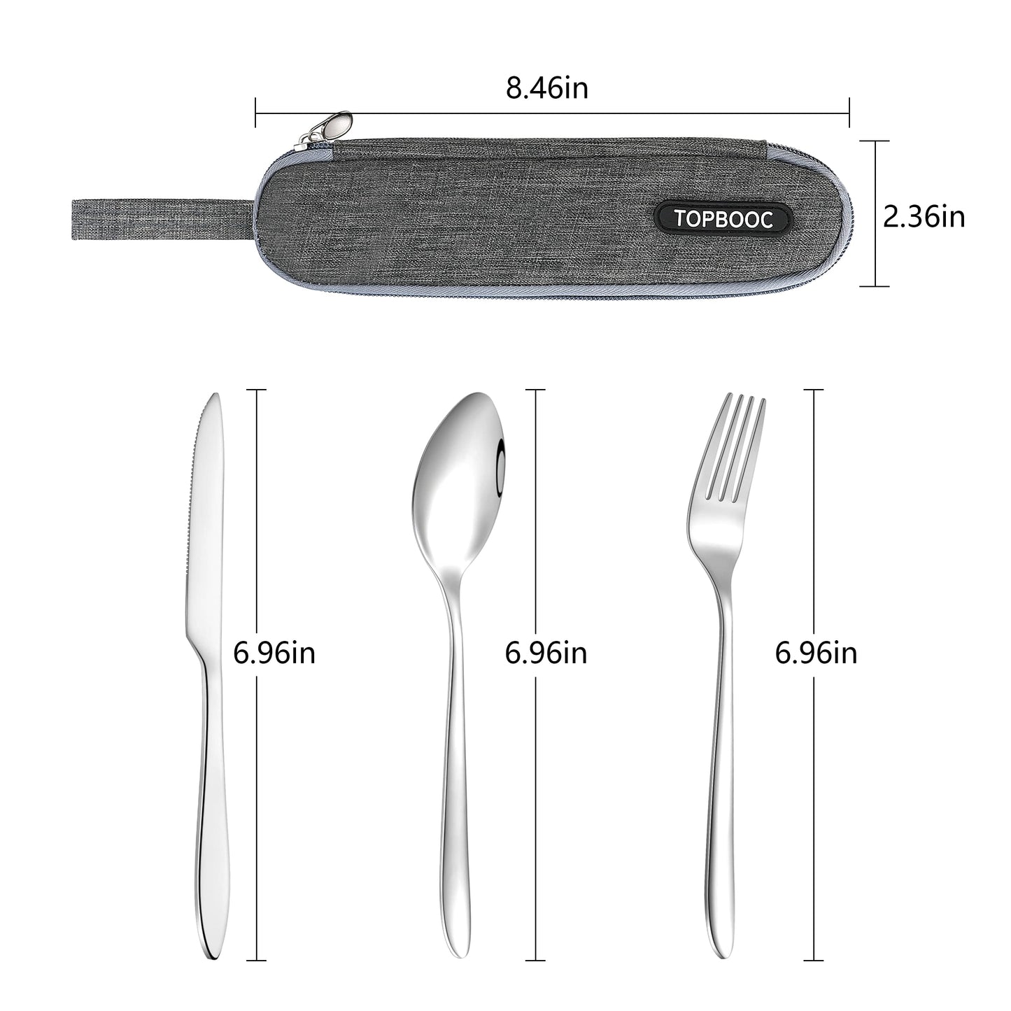 Portable Utensils,Travel Camping Cutlery Set, Portable Stainless Steel Flatware Set,Travel Silverware Dinnerware Set with a Waterproof Case (2-Sets Silver)