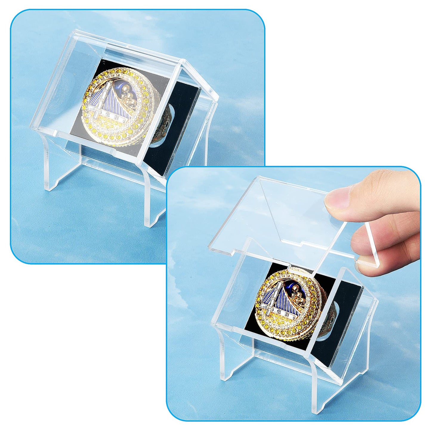 2 Pack Championship Ring Display Case with Stand Holder, Acrylic Baseball Ring Display Case, 1 Slot Ring Hole Storage Box, Acrylic Display Box for Show Sport, Fraternity, Award Rings, Sports Fans (2)