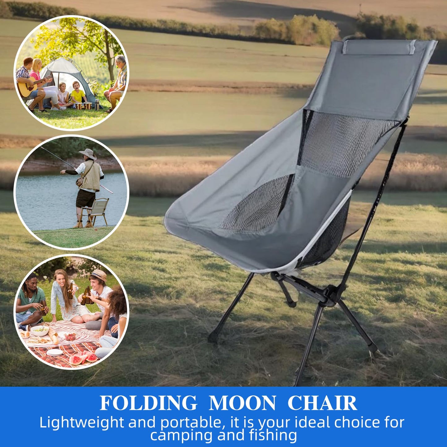 2 Pack Portable Camping Chair Backpacking Chair - Ultralight Folding Chair - Compact, Lightweight Foldable Chairs for Hiking Mountaineering, Beach-Navy Blue