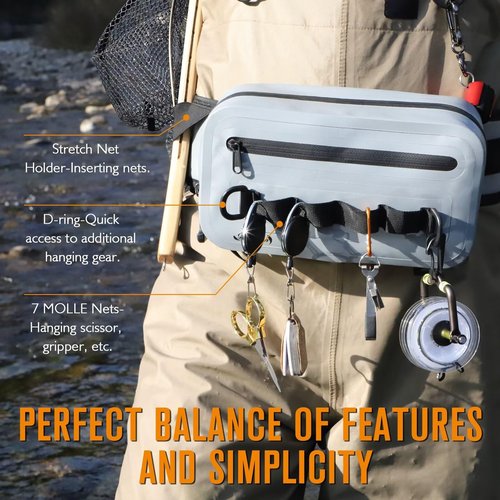 Dovesun Waterproof Fishing Fanny Pack for Men 3.3L Fly Fishing Bag Chest Pack with Airtight Zipper Grey