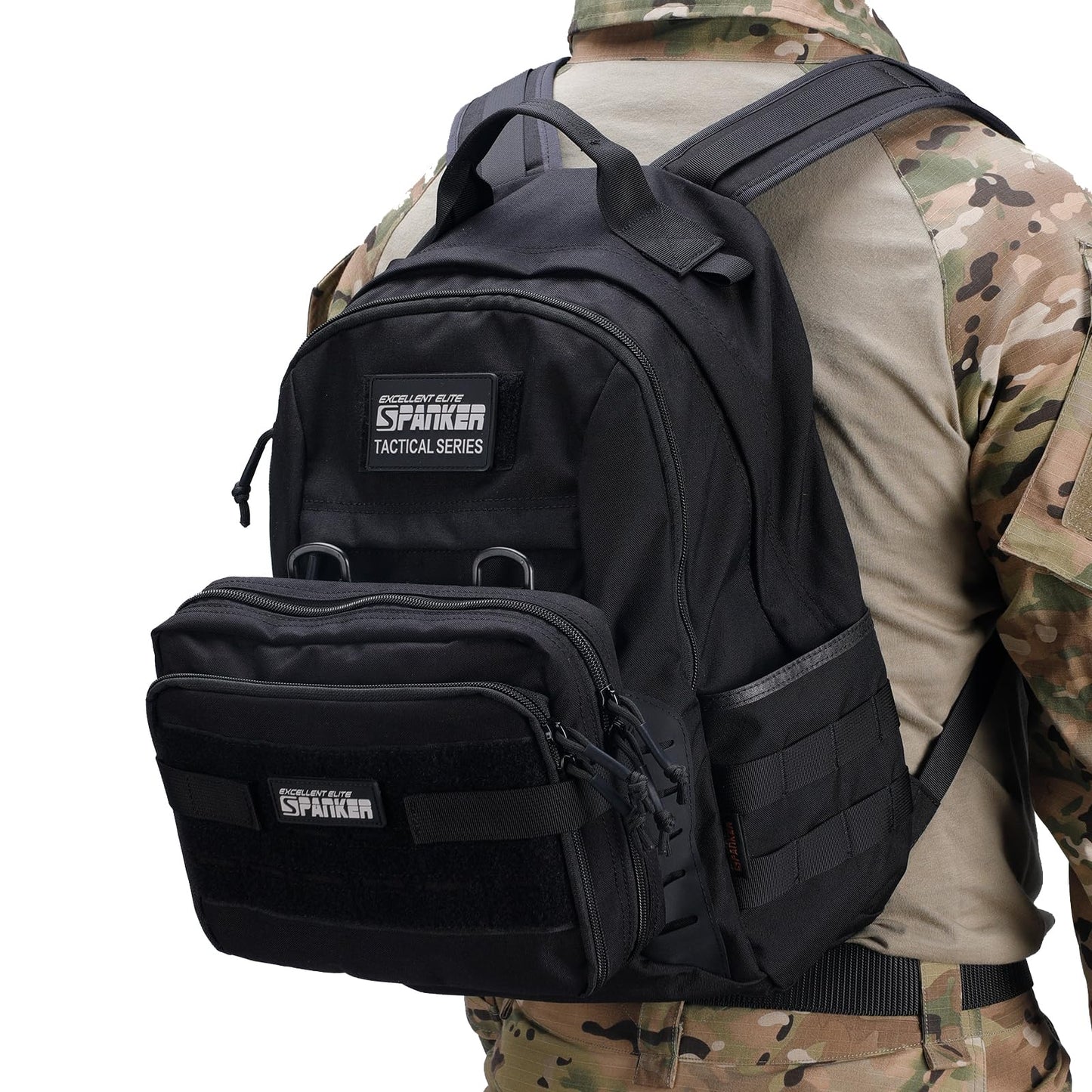 EXCELLENT ELITE SPANKER Tactical Molle Admin Pouch Utility Organizer EDC Medical Bag Utility EDC Tool Pouch with Shoulder Strap Attachment Pouches Waist Bag (Black)