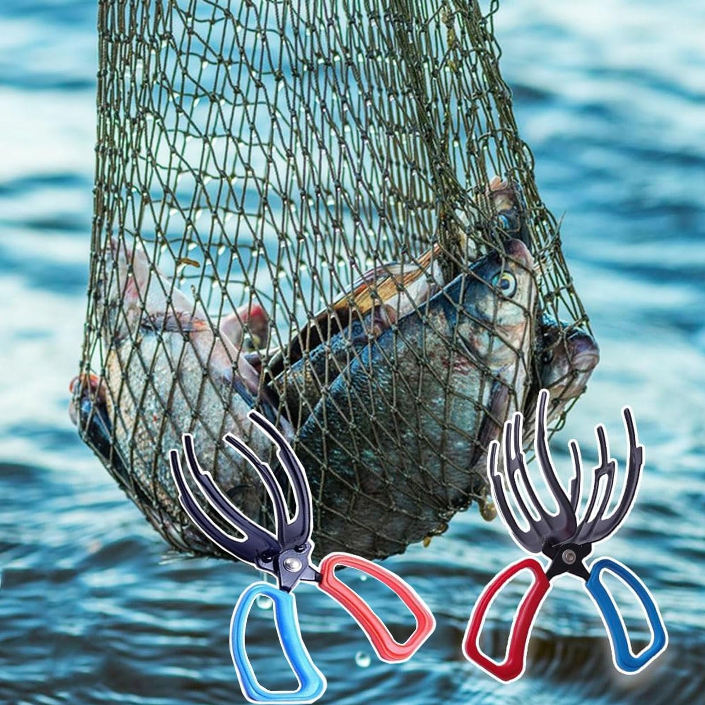 2 Packs Upgrade 2/3 Claw Fish Gripper, Metal Fishing Pliers Gripper Catch Fish Control Clamp, Three Teeth Fishing Pliers Control Forceps Fishing Accessories for Most Freshwater Fish Grip Tackle Holder