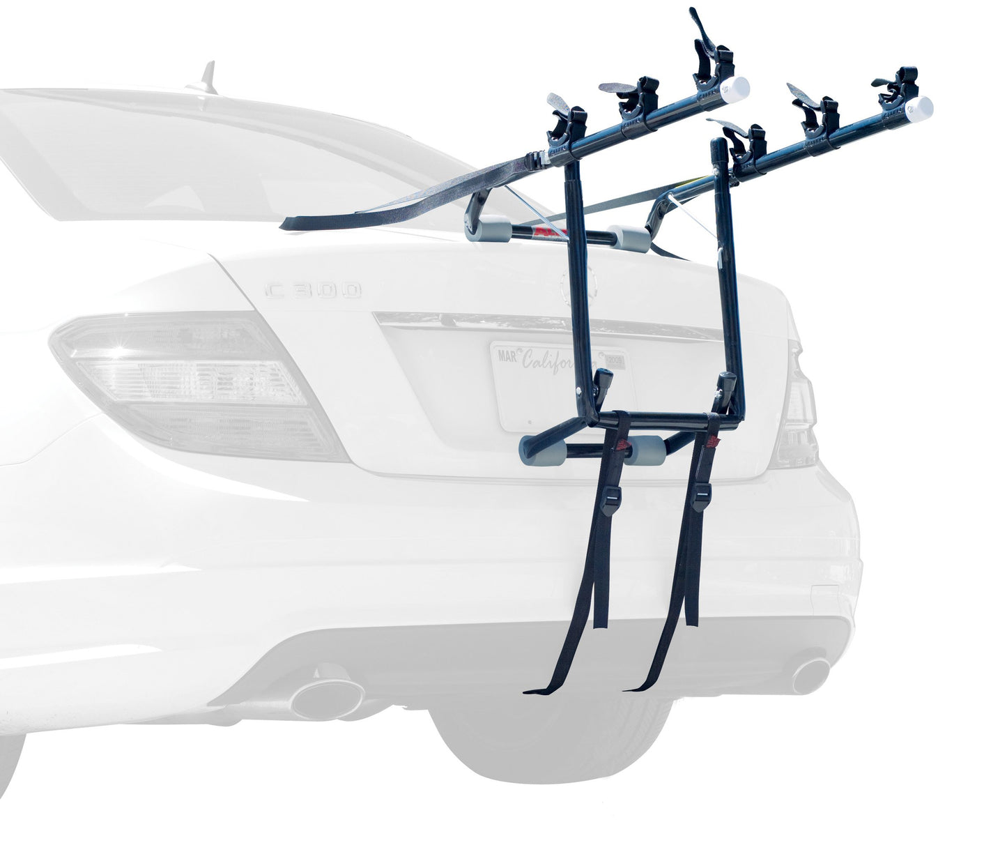 ALLEN Deluxe 3-Bike Trunk Mount Rack, Blk/Silver & Sports 8 Ft Polyester Cargo Straps with Padded Cam Buckles (500 lb Break Strength), Model 508S