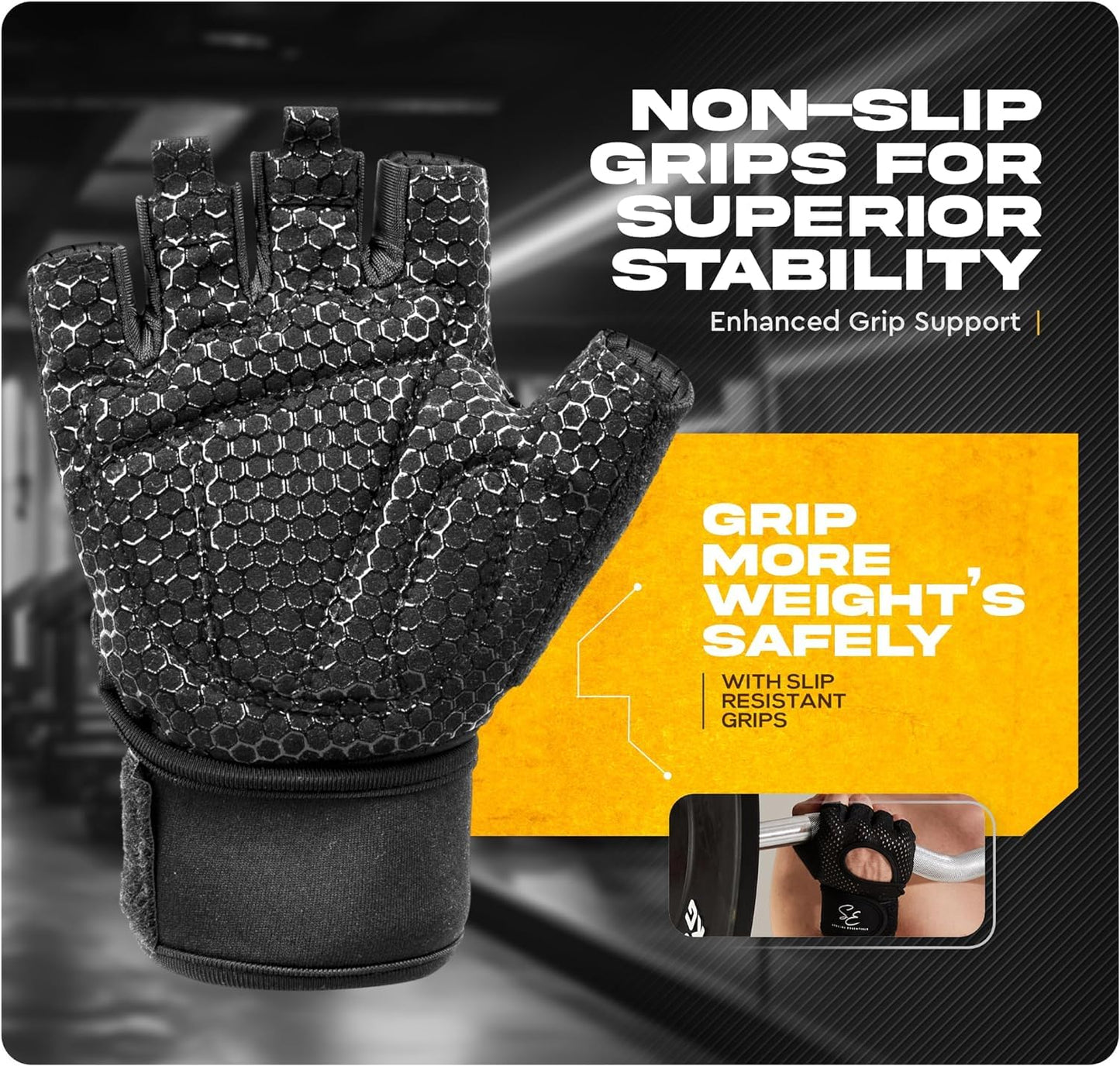 Special Essentials Workout Gloves for Men & Women - Fingerless Weight Lifting Gloves with Non-Slip Padding for Gym Training, Cycling and Exercises
