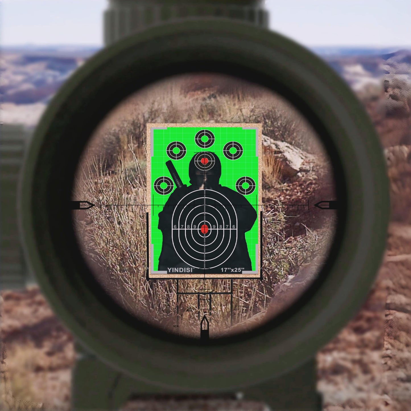17x25 inch Fluorescent Green Opponent Silhouette Target with White Grid Lines, NonReflective Surface, Includes Carrying Bag, 25 Sheets, Ideal for Handguns, Rifles, Airguns, BB Guns