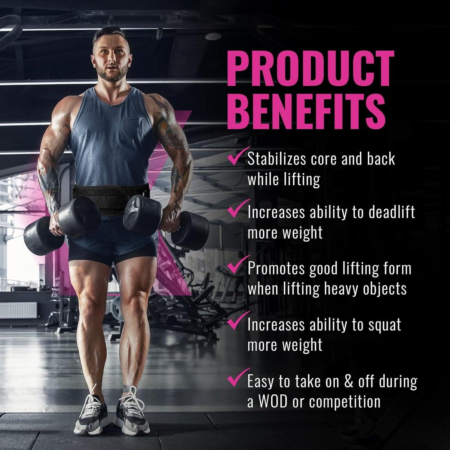 Weight Lifting Belt for Men and Women, 6 Inch, Bodybuilding & Fitness Back Support for Cross Training Workout, Squats, Lunges