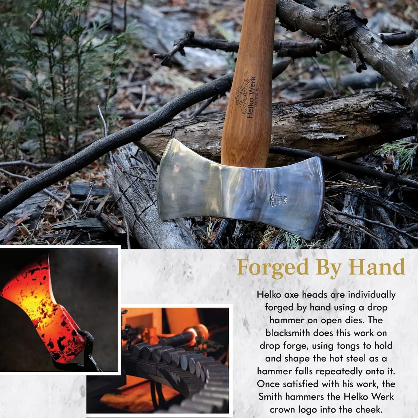 1844 Helko Werk Germany Classic Journeyman Pack Axe - Made in Germany Lightweight and Compact Backpacking Axe and Bushcraft Axe for Camping - Head 1.5 lbs, Handle 20 in. (Journeyman) #11441