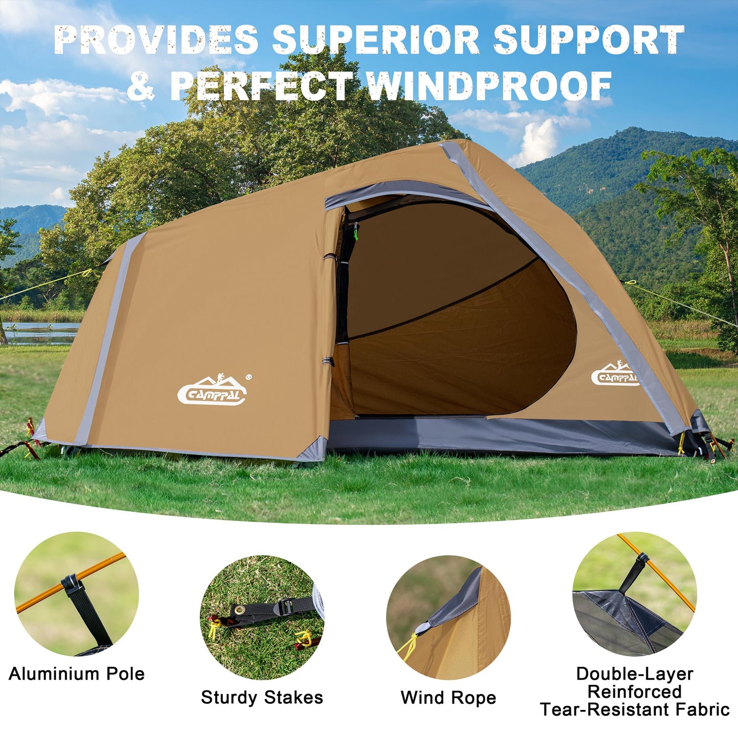 1 Person Backpacking Tent Waterproof Windproof Single Person Tent Lighweight Compact One Person Tent Easy Setup for Camping, Hiking, Mountaineering, Cycling, Biking - Khaki