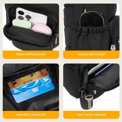 Telena Water Bottle Holder with Strap RFID Crossbody Bags for Women for Walking, Hiking, Cycling Black