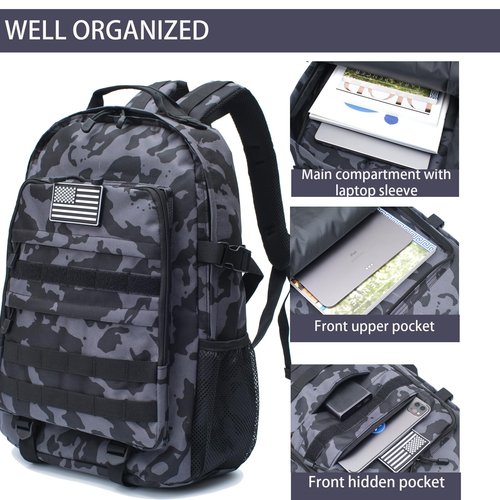 WOWCOIN Camo Backpack for Boys,Kids Army Backpack Boys with USA Flag Patch,35L Waterproof Tactical School Backpack for Travel Outdoor
