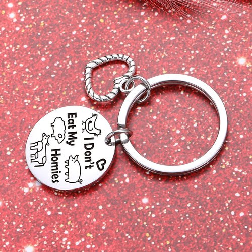 ZQEOU Vegan Gifts Vegetarian Gift Animal Rescue Lovers Keychain Vegetarianism Jewelry Vegan Friends Gift For Best Friend Jewelry Niece Keychain Animal Rescue Gift Animal Lovers Jewelry