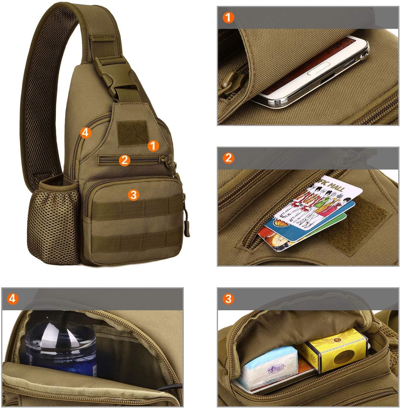 HUNTVP Small Tactical Sling Chest Pack Bag Molle Daypack Backpack Military Crossbody,Type1- ACU Camouflage