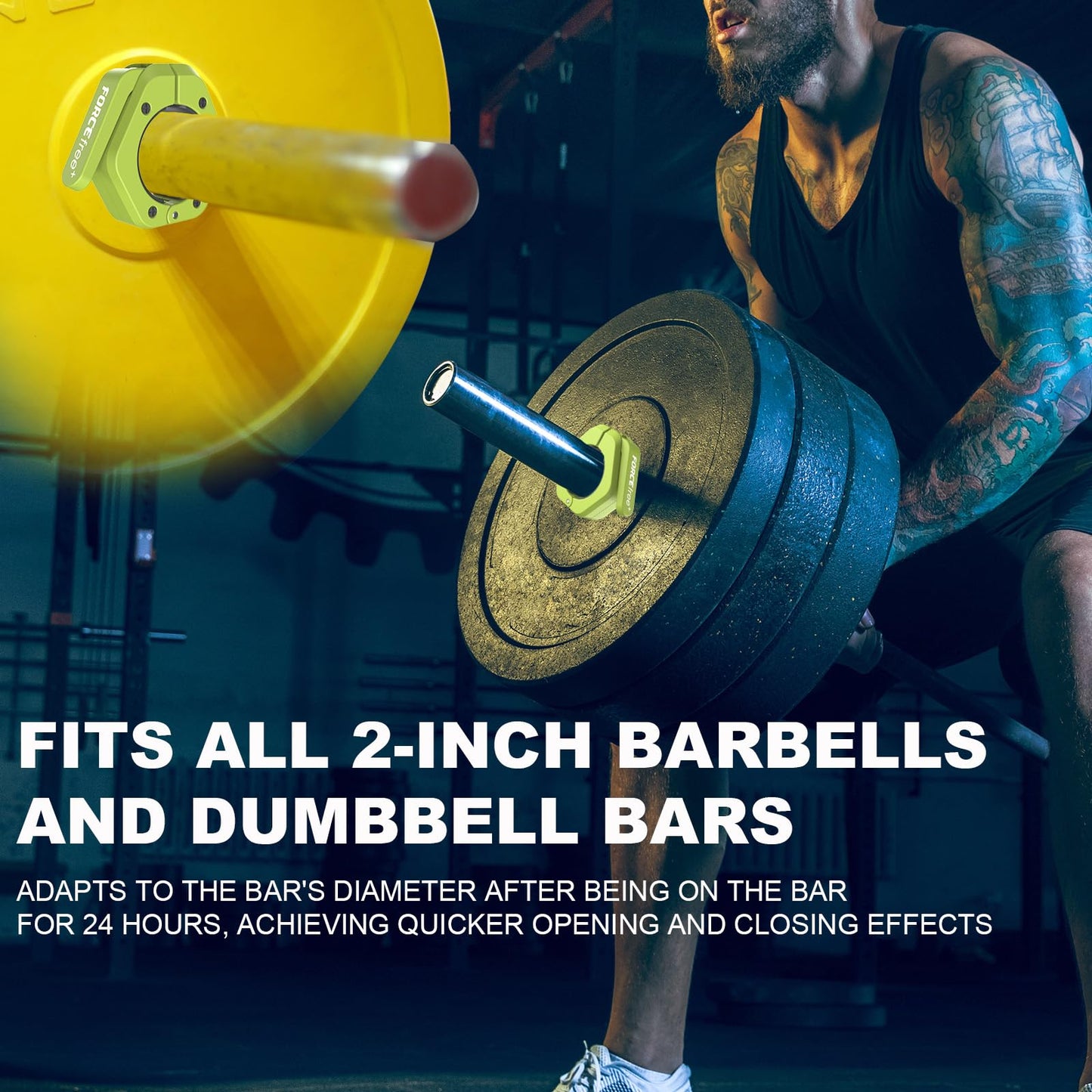 Forcefree+ Barbell Clips (Pair), Magnetic Barbell Clamps, Quick Release Olympic Barbell Clamps with Anti Slip TPR Grip, Barbell Collars for Secure Weightlifting & Powerlifting (MAG, Green)