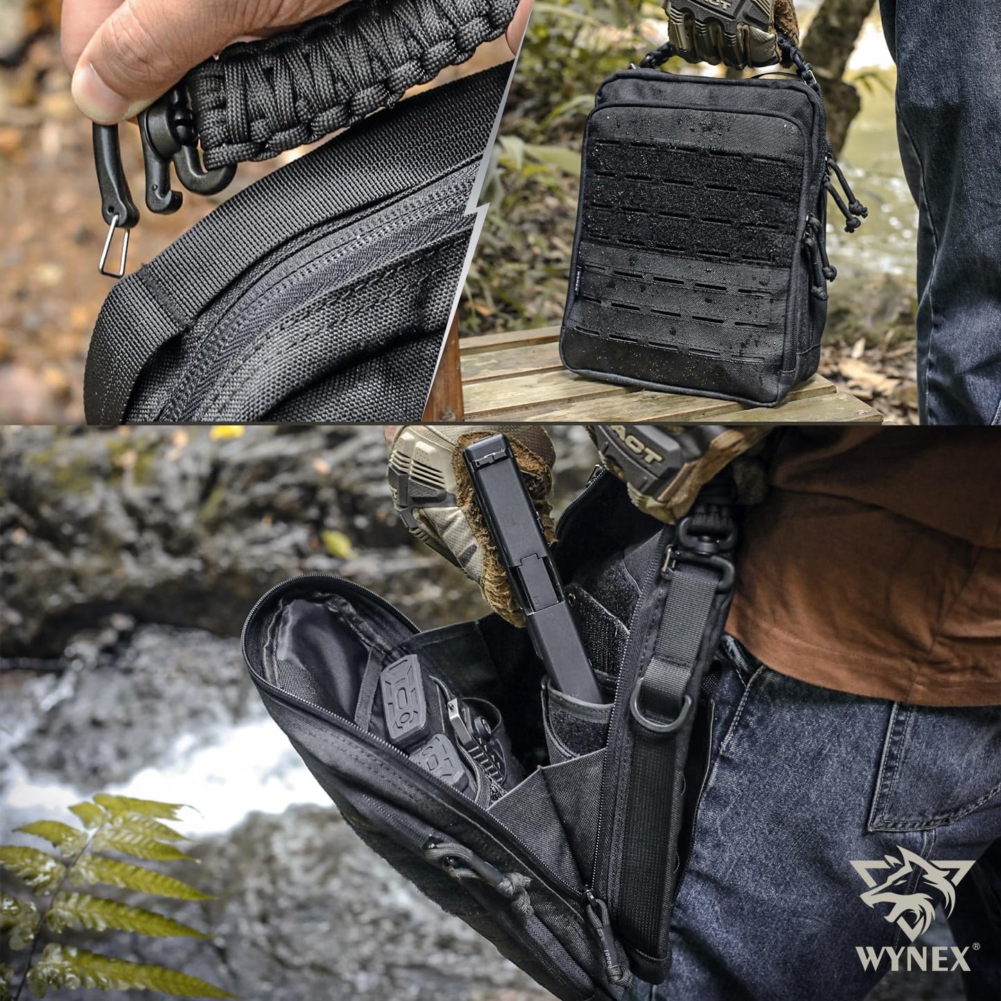 WYNEX Tactical Molle Admin Pouch, Utility EDC Pouch Organizer Modular Tool Pouch of Double Layer Design Medical EMT Attachment Bag Large Capacity with Elastic Webbing Insert Panel