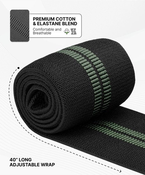 DMoose Fitness Elbow Wraps for Weightlifting (Pair) - 40'' Adjustable Elbow Strap for Gym Workout, Bench Press & Powerlifting - Compression Wraps for Tendonitis & Joint Support (Green Stripes)