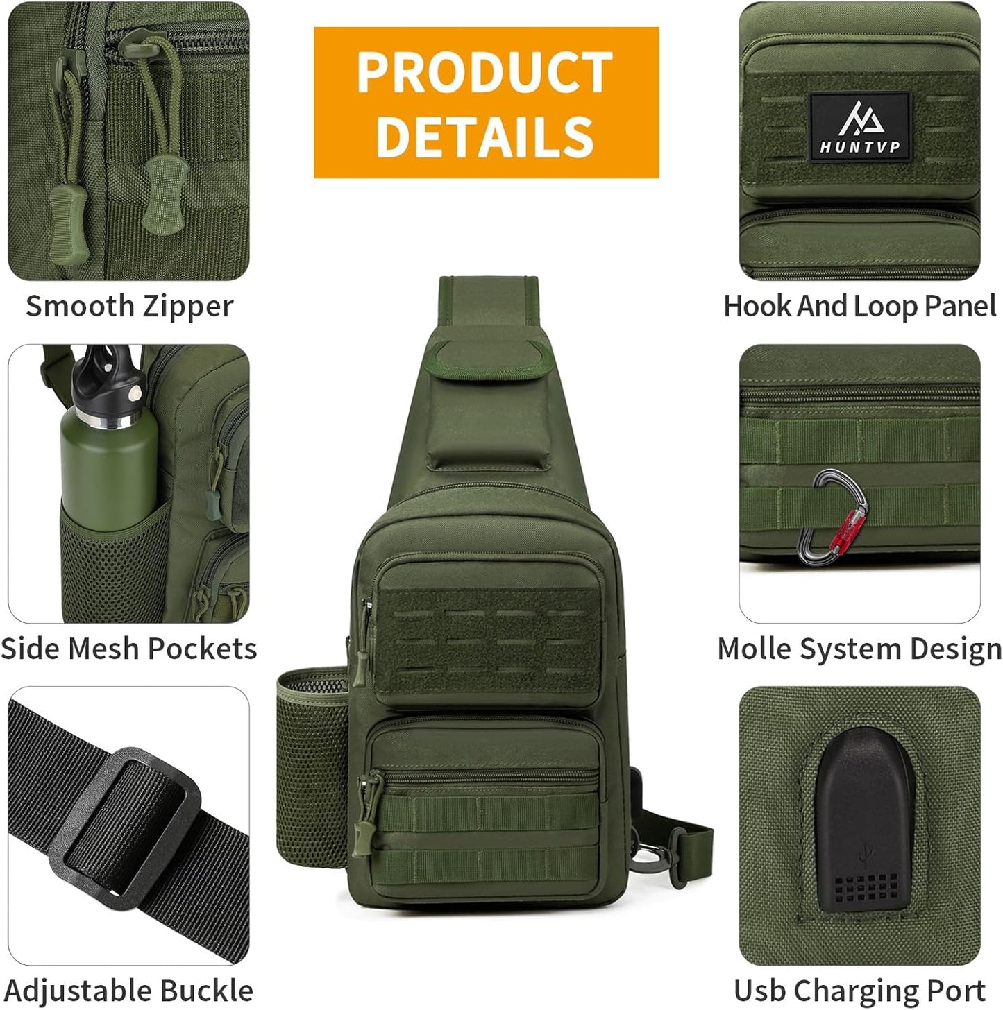 HUNTVP Small Tactical Sling Chest Pack Bag Molle Daypack Backpack Military Crossbody,Type1- ACU Camouflage