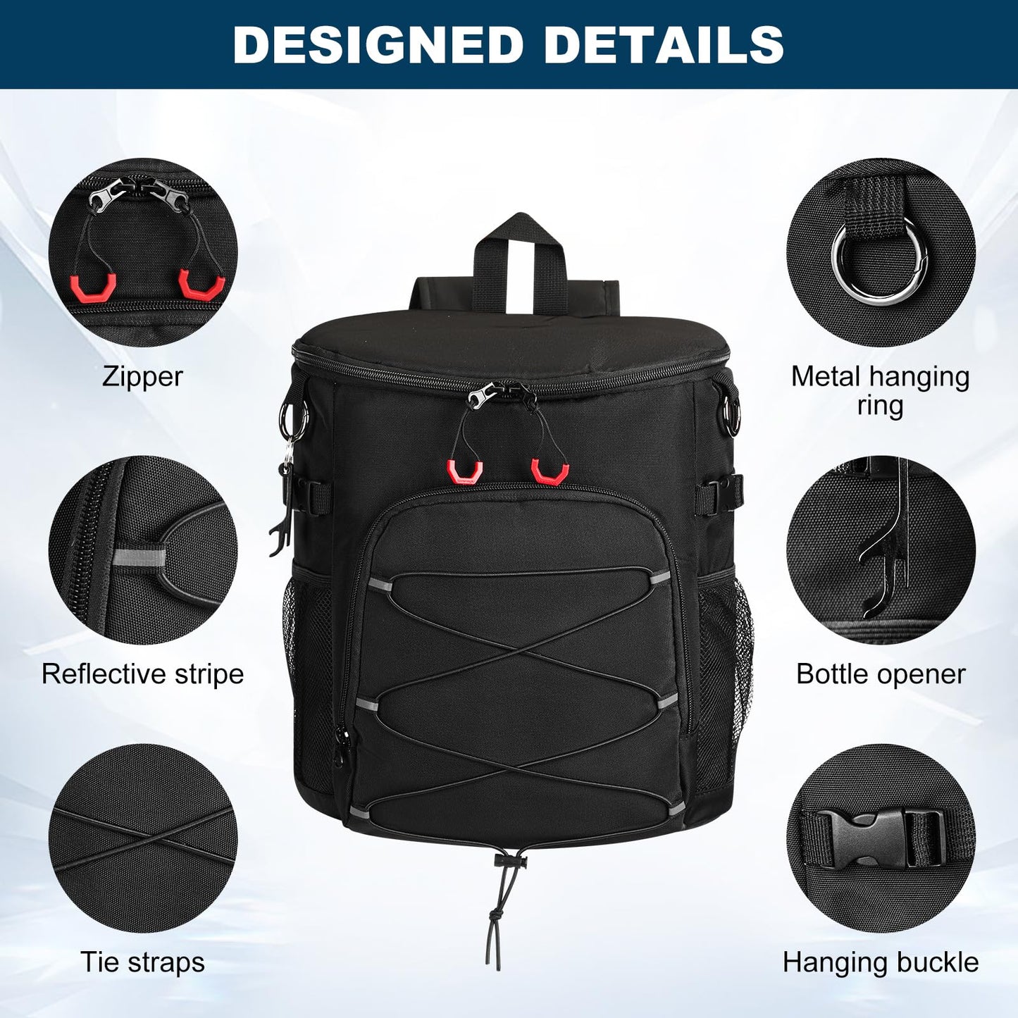 Karamagic Cooler Backpack 30 Cans,Portable Backpack Coolers Insulated Leak Proof,Made with Water-Resistant 900D Oxford Lightweight Cooler Bag for 12h Hot/Cold Retention (Black(900D))